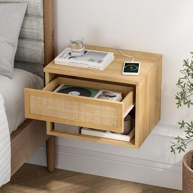 Rattan Floating TV Stands Set of 4, Wall Mounted Nightstands - Image 5