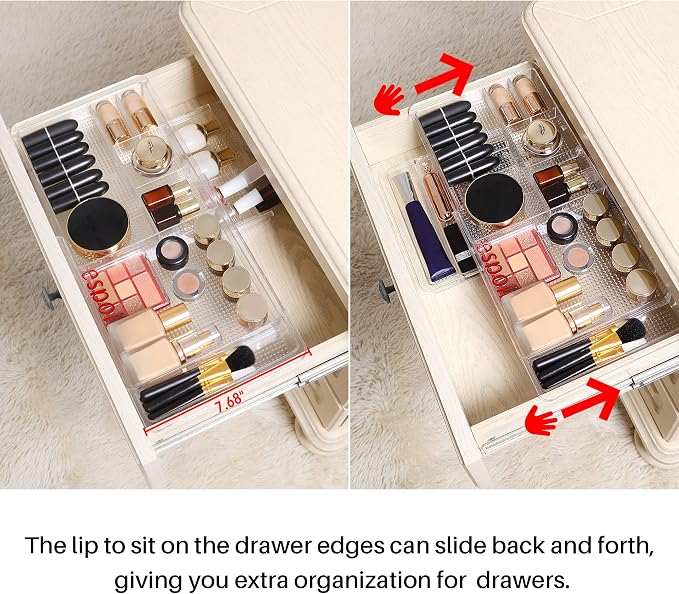 Oubonun Expandable Drawer Organizer 11.1” to 19.2” Width, Shallow Cosmetic - Image 3