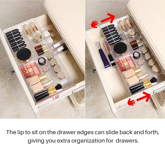 Oubonun Expandable Drawer Organizer 11.1” to 19.2” Width, Shallow Cosmetic - Image 3