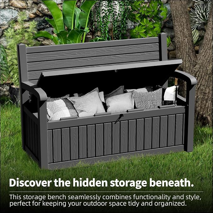 PatioZen 80 Gallon Outdoor Storage Bench Deck Box Waterproof Lockable, Outdoor - Image 6