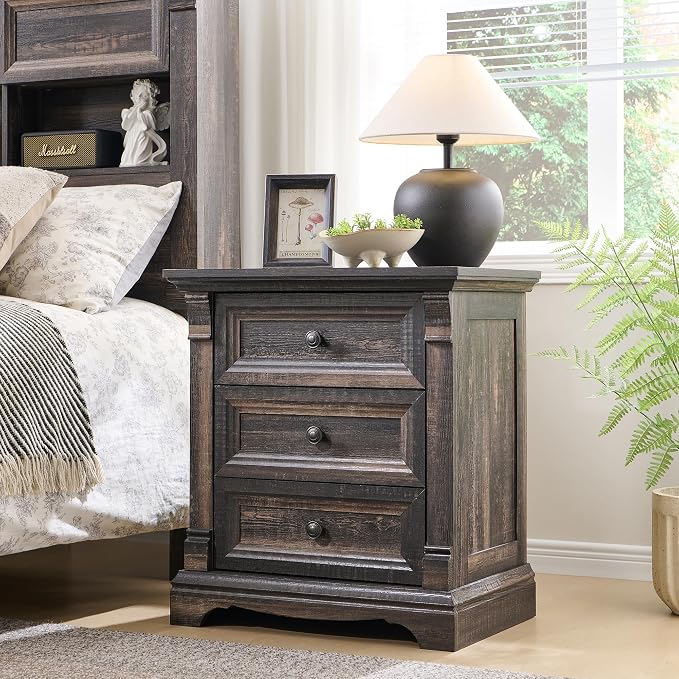 T4TREAM 24" Wide 3 Drawer Dressers, Farmhouse 26" Tall Bedside Side Table by T4TREAMFurniture