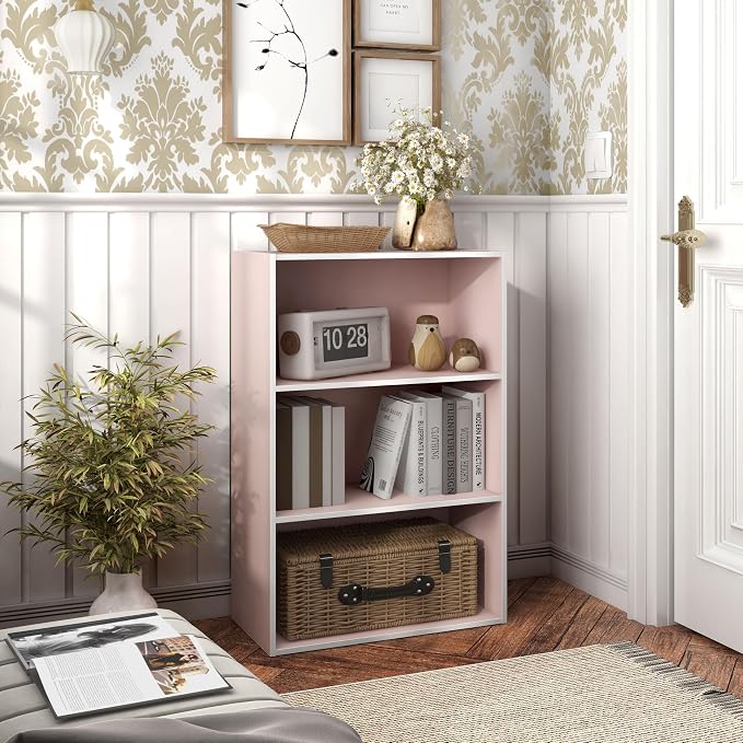 Homes: Inside + Out Apexa 3-Tier Cube Storage Organizer Shelves, Stackable Wood - Image 12