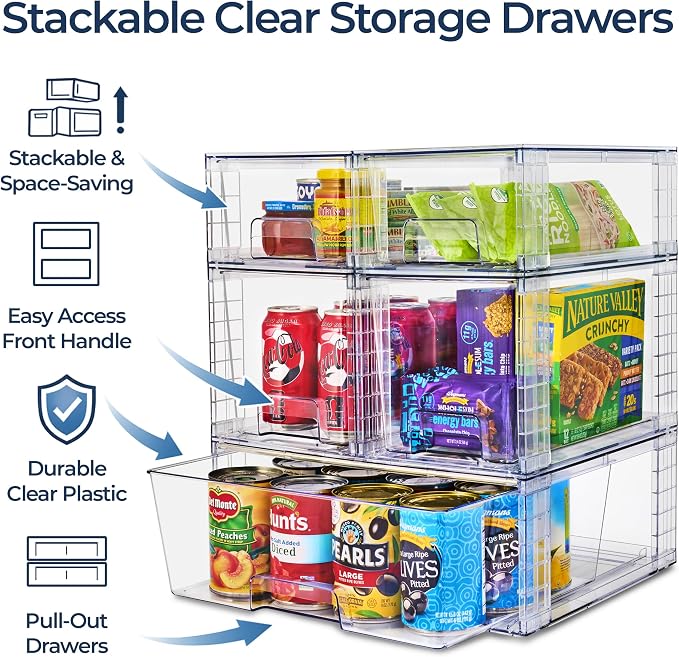 Sorbus Stackable Clear Storage Drawers 5 Pack Acrylic Organizers, Pantry Drawers - Image 5