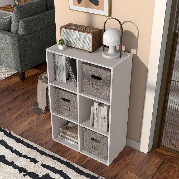 Homes: Inside + Out Apexa 6-Cube Storage Organizer Shelves, Stackable Wood - Image 13
