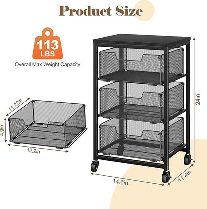 Under Desk Storage Cart with Lockable Wheels, 3-Drawer Rolling Storage Cart - Image 2