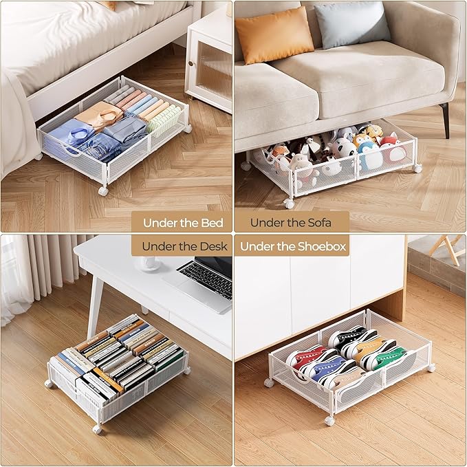 Yecaye Under Bed Storage with Wheels, 2 Pack Under Bed Shoe Storage Organizer - Image 6