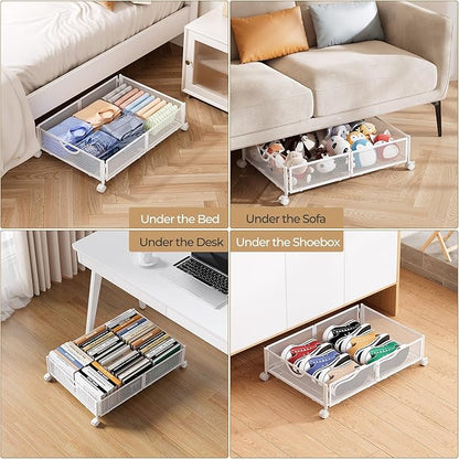 Yecaye Under Bed Storage with Wheels, 2 Pack Under Bed Shoe Storage Organizer - Image 6