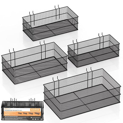 INCLY 4 Pack Upgrade Pegboard Baskets, 4 Sizes Square Metal Mesh Basket | Peg by INCLY