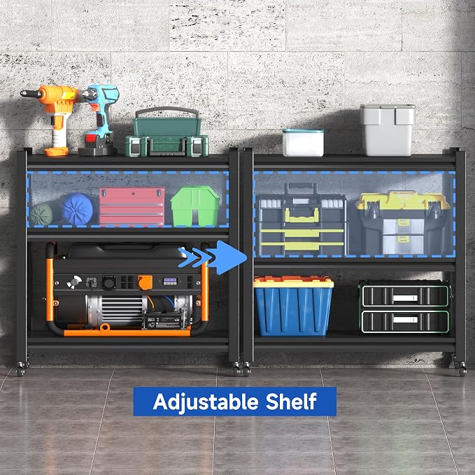 Standing Storage Racks, 3 Tier Garage Shelving Heavy Duty Adjustable Garage - Image 4
