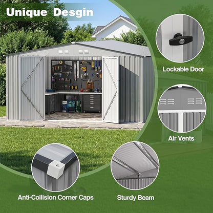 10 x 12 FT Outdoor Storage Shed, Heavy Duty Metal Shed - Image 3