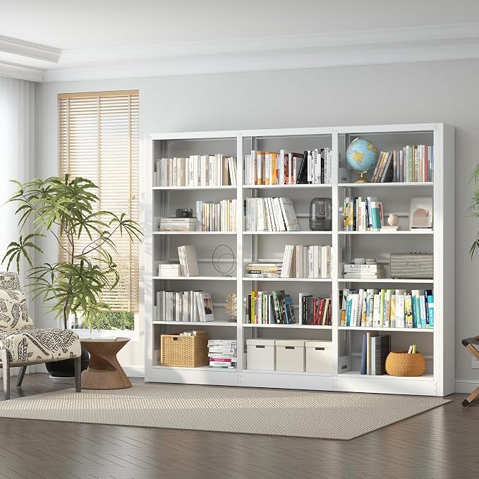 Metal White Bookshelf, 5 Shelf Bookcase, Large Bookshelves and Bookcases - Image 7