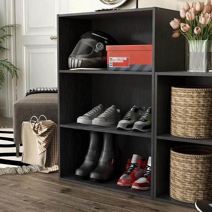 Homes: Inside + Out Apexa 3-Tier Cube Storage Organizer Shelves, Stackable Wood - Image 2