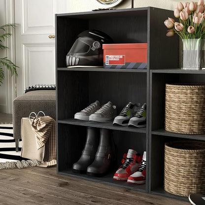 Homes: Inside + Out Apexa 3-Tier Cube Storage Organizer Shelves, Stackable Wood - Image 2
