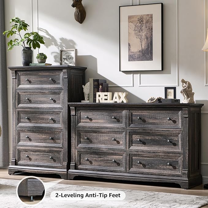 Farmhouse 6 Drawers Dresser for Bedroom, Wooden Dresser TV Stand - Image 3
