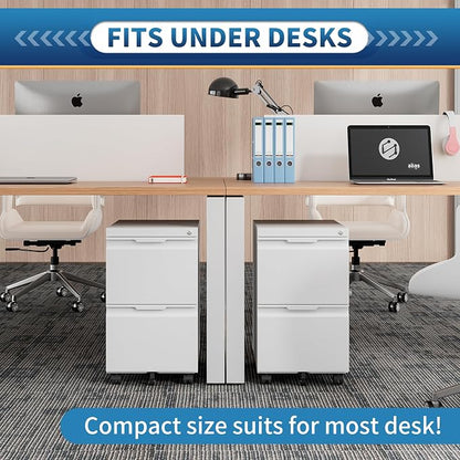 File Cabinet 2 Drawers on Wheels Under Desk, Locking Filing Cabinets - Image 4