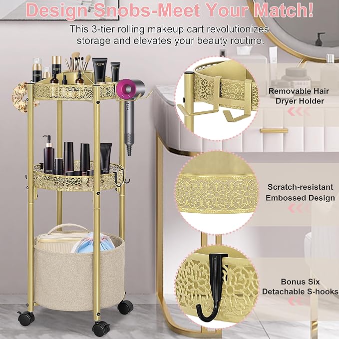 3-Tier Rolling Makeup Organizer Cart - Image 4