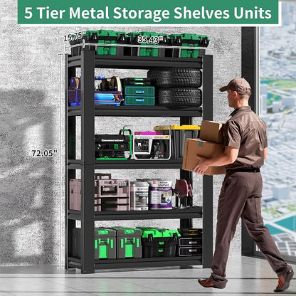 72" H Garage Shelving, Garage Shelves Heavy Duty, 5 Tier Adjustable Storage - Image 3