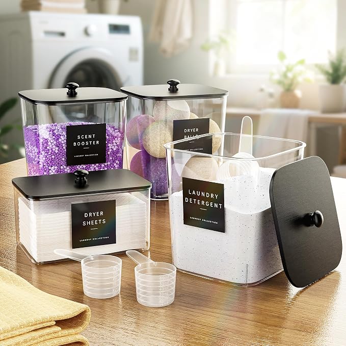 4 Pack Laundry Pods Container, Large Detergent Powder Storage Containers Black - Image 7