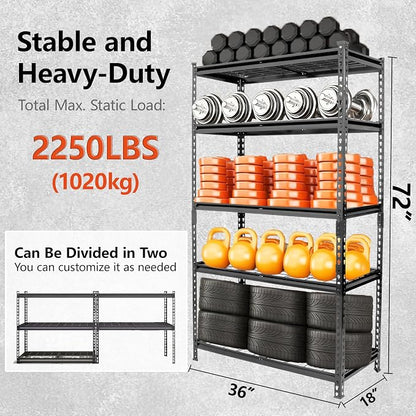 GDFStudio 5-Tier Storage Shelves Set of 2, Adjustable Garage Storage Racks - Image 2
