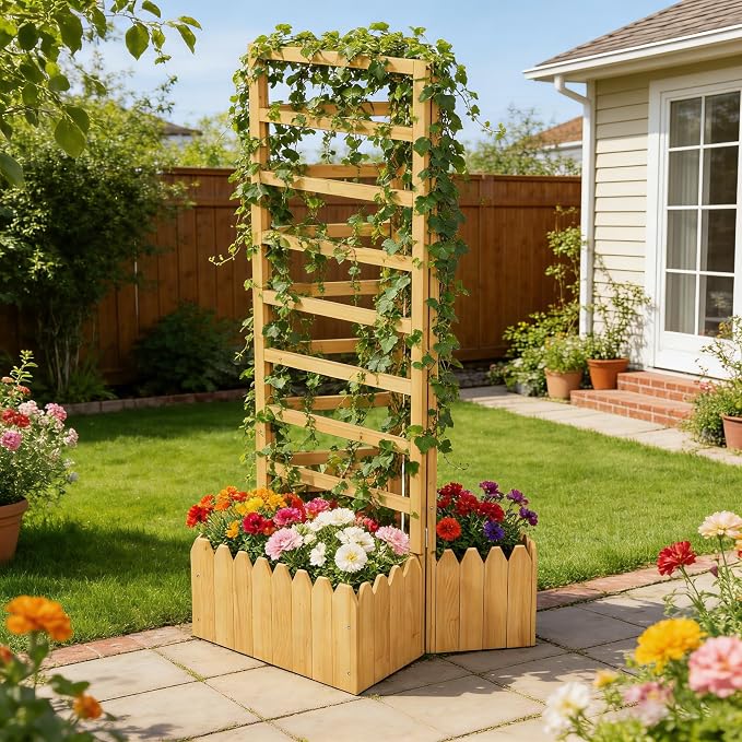 3 Panels Privacy Screen with Planter Box Outdoor, Vertical Raised Garden Bed - Image 7