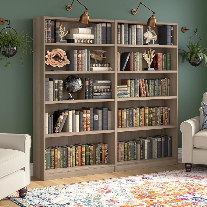 Bush Furniture Universal Tall 5 Shelf Bookcase in Ash Gray, Vertical Storage - Image 4