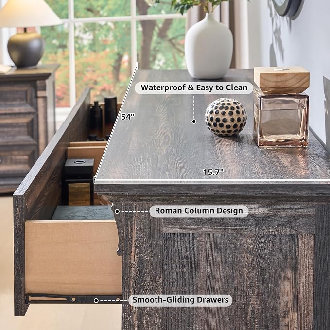 Farmhouse 6 Drawers Dresser for Bedroom, Wooden Dresser TV Stand - Image 7