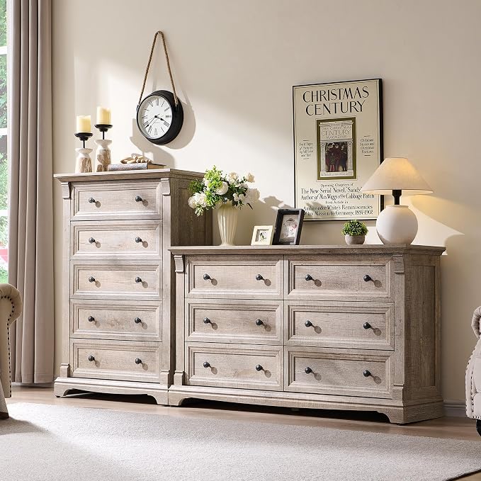 Farmhouse 6 Drawers Dresser for Bedroom, Wooden Dresser TV Stand - Image 8
