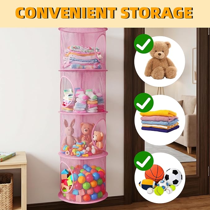 Hanging Stuffed Animal Storage Hammock Net 4 Tiers, Holds Plushies, Foldable - Image 5