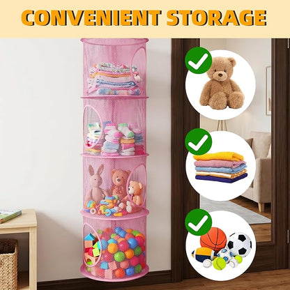 Hanging Stuffed Animal Storage Hammock Net 4 Tiers, Holds Plushies, Foldable - Image 5