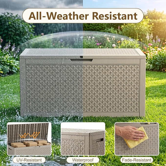 140 Gallon Outdoor Storage Box, Large Resin Deck Box, Waterproof Lockable - Image 3