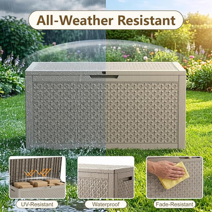 140 Gallon Outdoor Storage Box, Large Resin Deck Box, Waterproof Lockable - Image 3