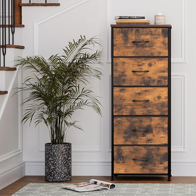 Tall Dresser Vertical Fabric Storage Tower, 5 Drawers | Sturdy Steel Frame - Image 2