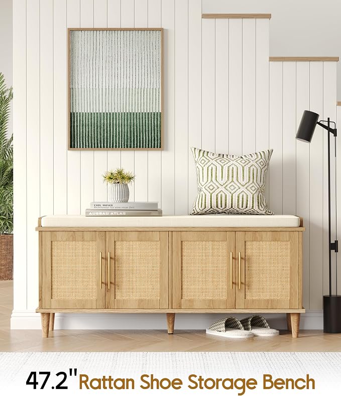 Akxomel Rattan Shoe Storage Bench - Image 2
