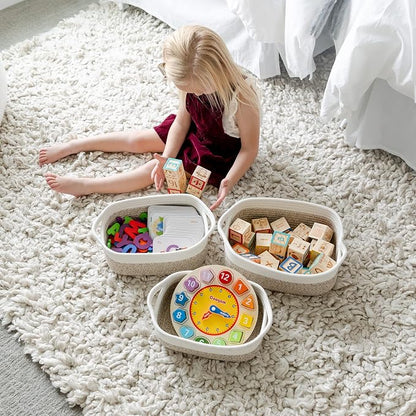 NaturalCozy 5-Piece Rectangle Storage Basket Set- Natural Cotton Rope Woven - Image 4