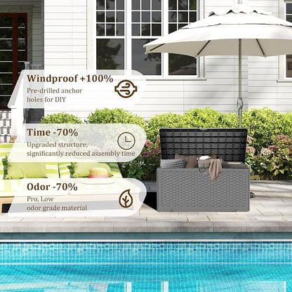 90 Gallon Plus Outdoor Storage Box Waterproof Lockable Resin Deck Box Large - Image 4