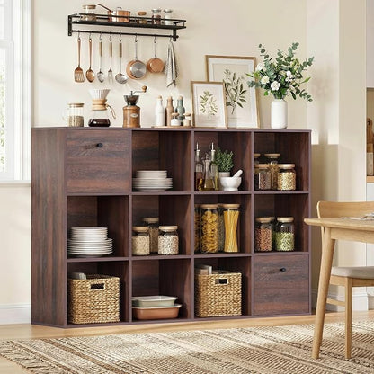 12 Cube Storage Organizer, Walnut Bookcase, Wooden Bookshelf - Image 8