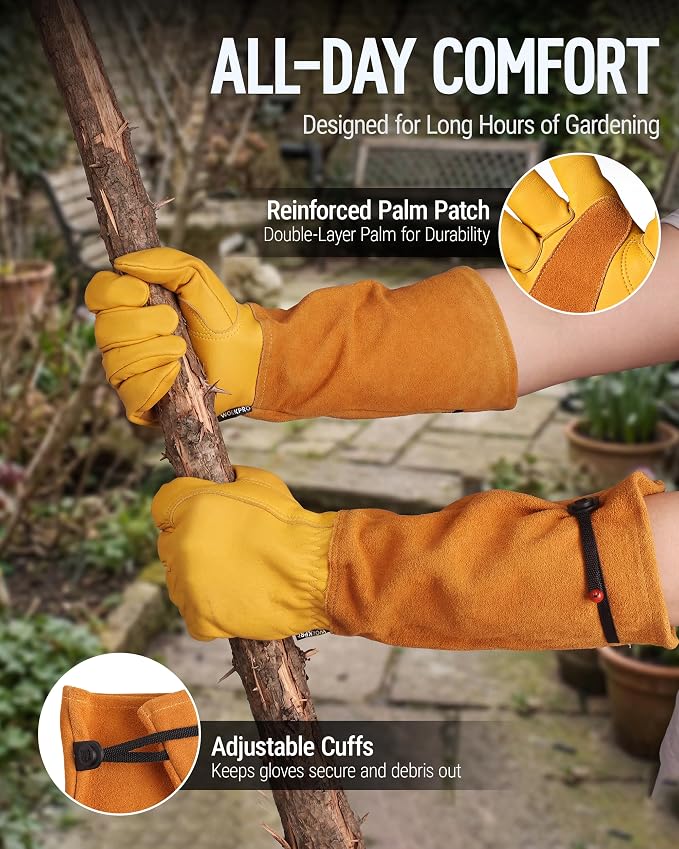 WORKPRO Gardening Gloves, Long Leather Garden Gloves - Image 6