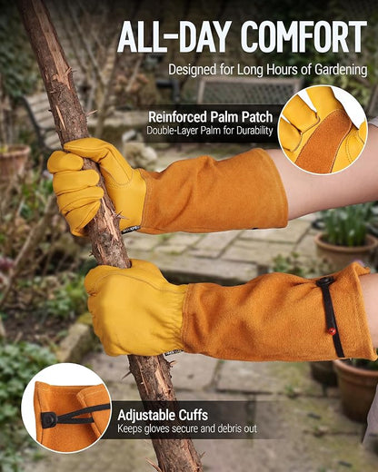 WORKPRO Gardening Gloves, Long Leather Garden Gloves - Image 6