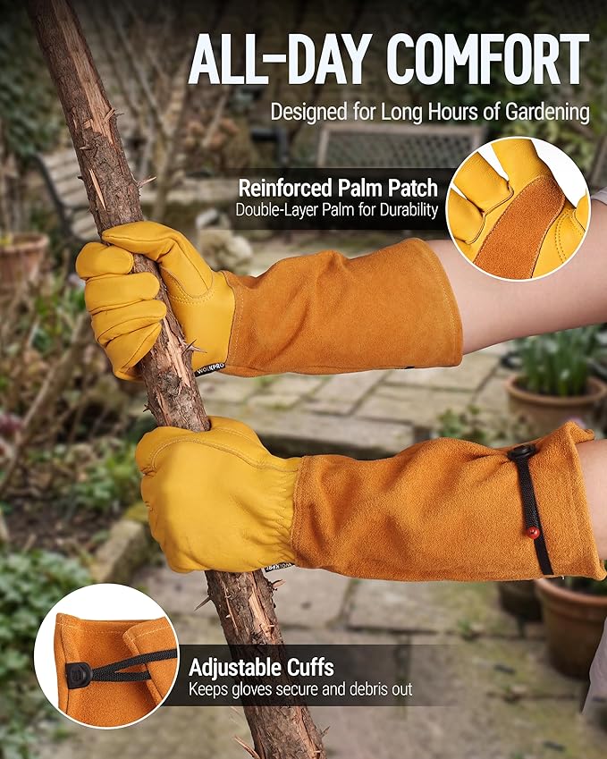 WORKPRO Gardening Gloves, Long Leather Garden Gloves - Image 6