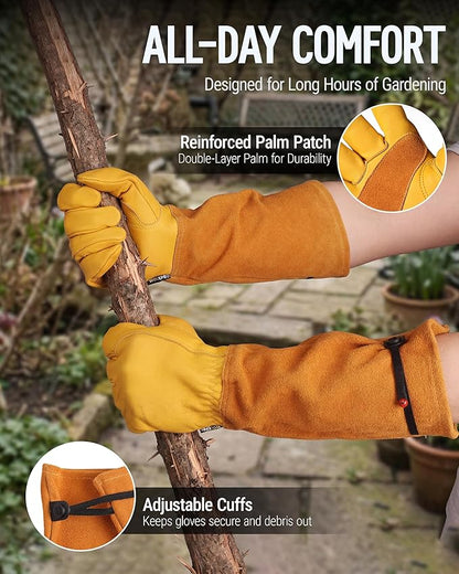 WORKPRO Gardening Gloves, Long Leather Garden Gloves - Image 6