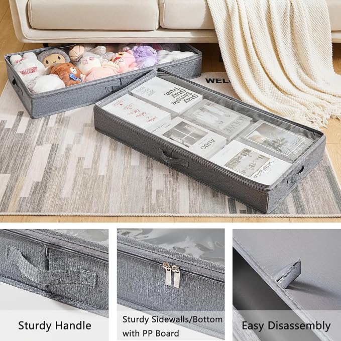 Berdeng 3 Pack Under Bed Storage Containers, Low Profile Underbed Shoes and - Image 5