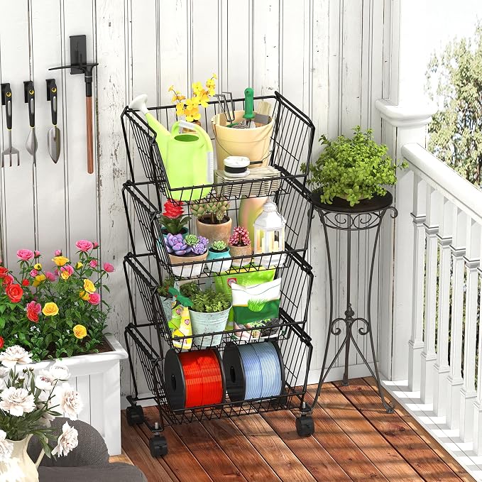 PUSDON Stackable Metal Storage Carts, Dual Use Shelf - Image 5