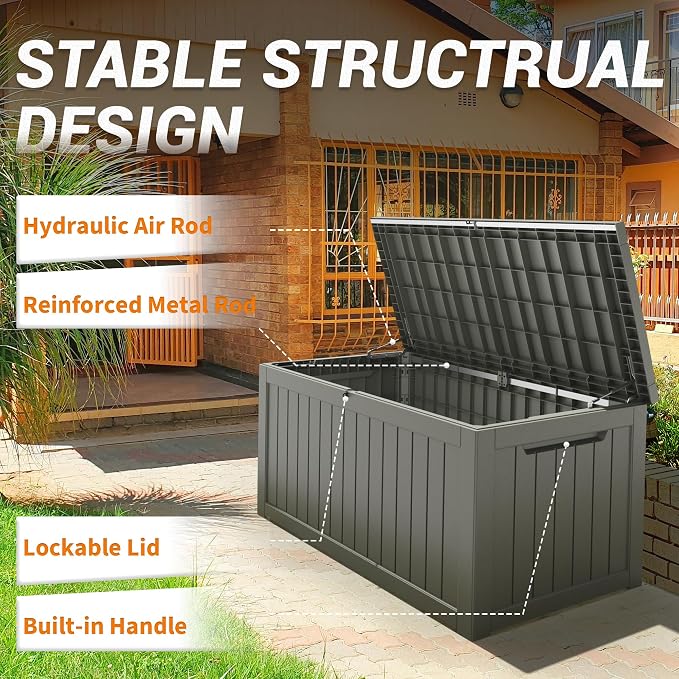 230 Gallon Large Resin deck box Waterproof, Outdoor Storage Bench, Patio - Image 5