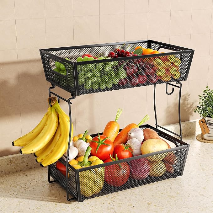 SNTD 2 Tier Mesh Fruit Basket for Kitchen Counter by SNTD