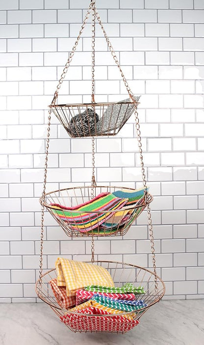 RSVP International Hanging Storage Collection 3-Tier Baskets, Copper Wire - Image 4
