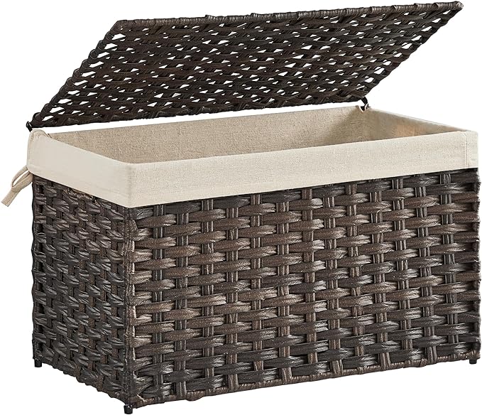SONGMICS Storage Basket with Lid, Woven Blanket Storage Bin with Handles by SONGMICSbySONGMICSHOME