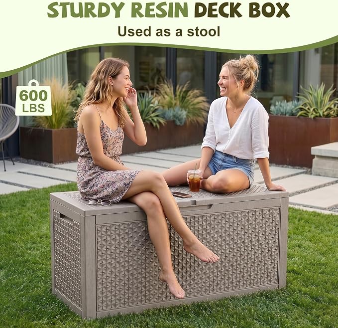 150 Gallon Outdoor Storage Box, Large Resin Deck Box Waterproof, Lockable Toy - Image 5