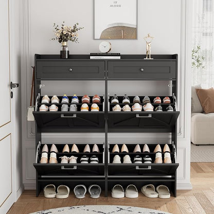 Shoe Cabinet with 4 Flip Drawers & 2 Top Drawers, Hidden Slim Shoe Rack - Image 8