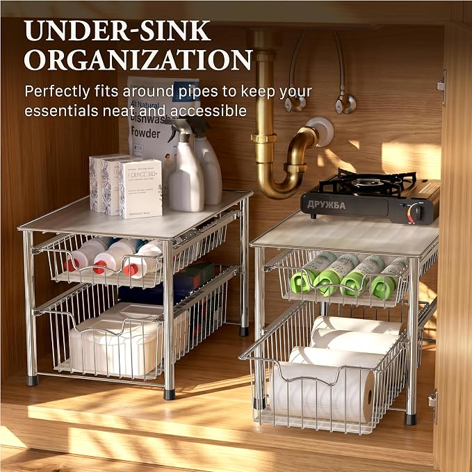 Simple Houseware Stackable 2 Tier Sliding Basket Organizer Drawer - Image 6