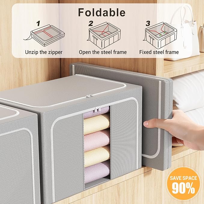 Clothes Storage Bins with Metal Frame Foldable Storage Box Clothes Organizers - Image 3